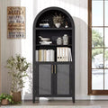 COZONY Arched Bookcase with Doors, 5-Tier Open Display Shelf with Rattan Decor, Modern Storage Cabinet for Home Office, Living Room, Library
