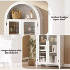Armoire de cuisine arquée - Étagère de présentation de style ferme à 5 niveaux avec étagère réglable et 2 grandes portes en verre, meuble de rangement polyvalent pour la cuisine