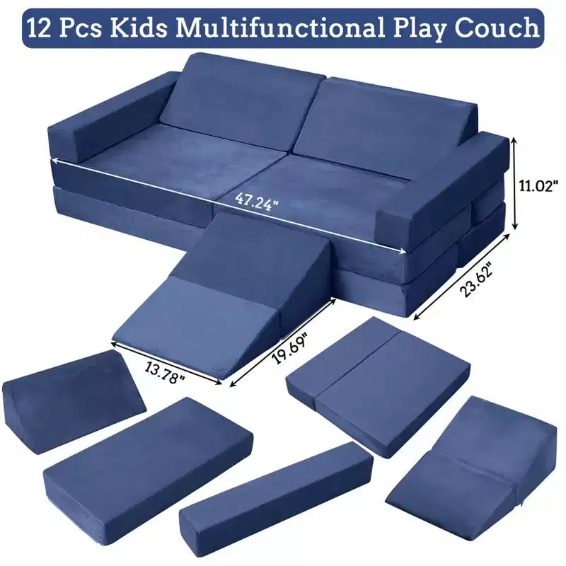 Canapé modulaire Acekool 12 pièces pour enfants, canapé de jeu créatif, bleu marine, canapé convertible pour tout-petits pour chambre à coucher ou salle de jeux