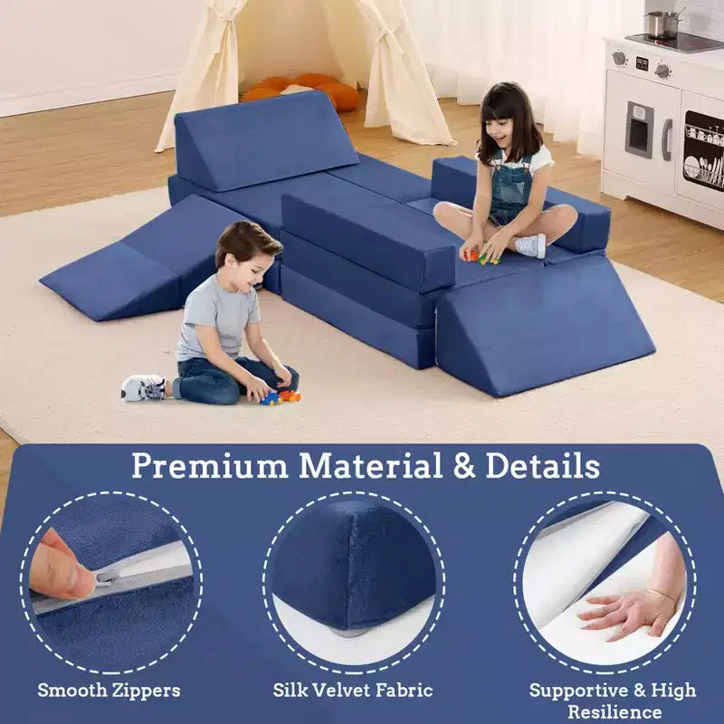 Canapé modulaire Acekool 12 pièces pour enfants, canapé de jeu créatif, bleu marine, canapé convertible pour tout-petits pour chambre à coucher ou salle de jeux