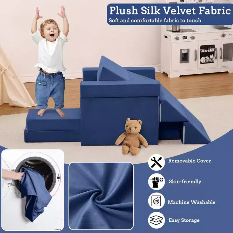 Canapé modulaire Acekool 12 pièces pour enfants, canapé de jeu créatif, bleu marine, canapé convertible pour tout-petits pour chambre à coucher ou salle de jeux