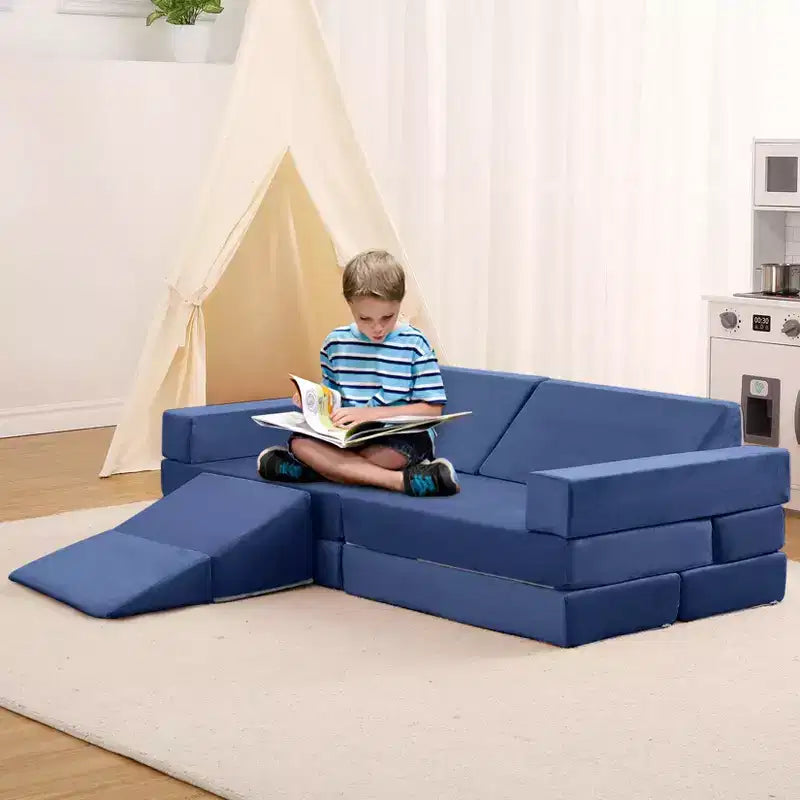 Canapé modulaire Acekool 12 pièces pour enfants, canapé de jeu créatif, bleu marine, canapé convertible pour tout-petits pour chambre à coucher ou salle de jeux