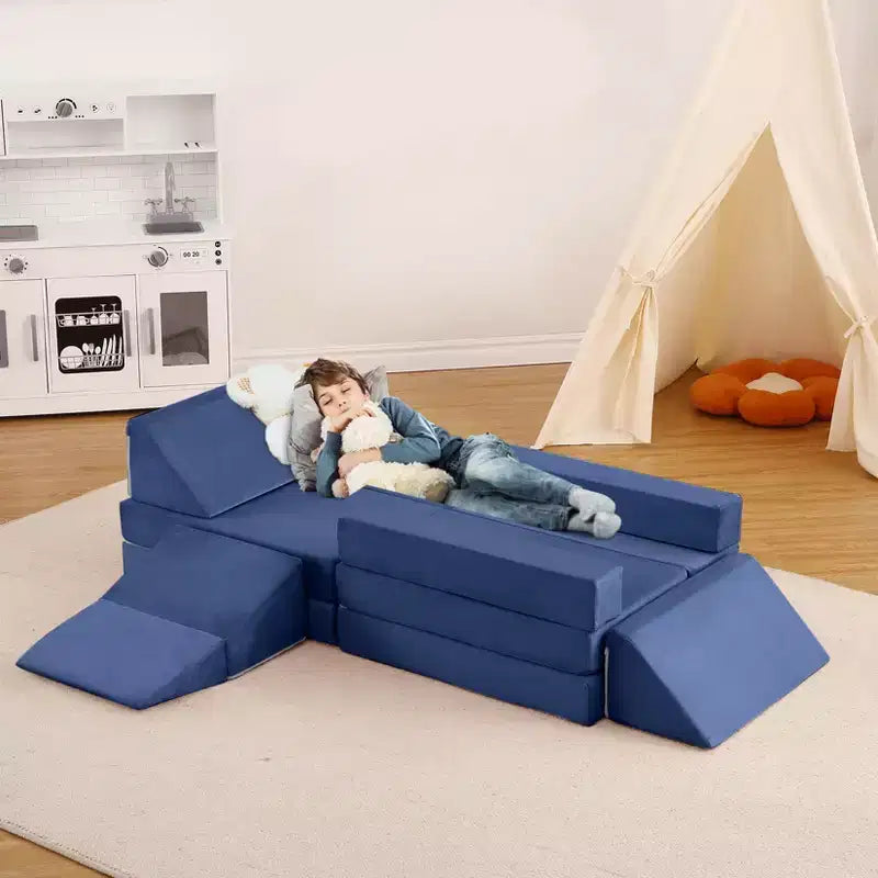 Canapé modulaire Acekool 12 pièces pour enfants, canapé de jeu créatif, bleu marine, canapé convertible pour tout-petits pour chambre à coucher ou salle de jeux
