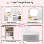JVNOXK Ensemble Coiffeuse Enfant avec Meuble de Rangement (Miroir et Chaise Inclus) Bureau d'Activités pour Garçons et Filles Idéal pour Salles de Jeux et Chambres à Coucher - Blanc