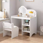 JVNOXK Ensemble Coiffeuse Enfant avec Meuble de Rangement (Miroir et Chaise Inclus) Bureau d'Activités pour Garçons et Filles Idéal pour Salles de Jeux et Chambres à Coucher - Blanc