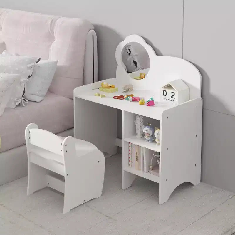 JVNOXK Ensemble Coiffeuse Enfant avec Meuble de Rangement (Miroir et Chaise Inclus) Bureau d'Activités pour Garçons et Filles Idéal pour Salles de Jeux et Chambres à Coucher - Blanc