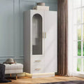 Bedroom Armoire Wardrobe Closet , 71 Tall Wooden Large Armoire Storage Cabinet with Modern Fluted Glass & Shelves, w/Hanging Rod