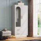 Bedroom Armoire Wardrobe Closet , 71 Tall Wooden Large Armoire Storage Cabinet with Modern Fluted Glass & Shelves, w/Hanging Rod