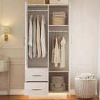 Armoire de chambre à coucher, 180 cm de haut, grande armoire de rangement en bois avec verre cannelé moderne et étagères, avec tringle à vêtements