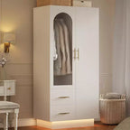 Armoire de chambre à coucher, 180 cm de haut, grande armoire de rangement en bois avec verre cannelé moderne et étagères, avec tringle à vêtements