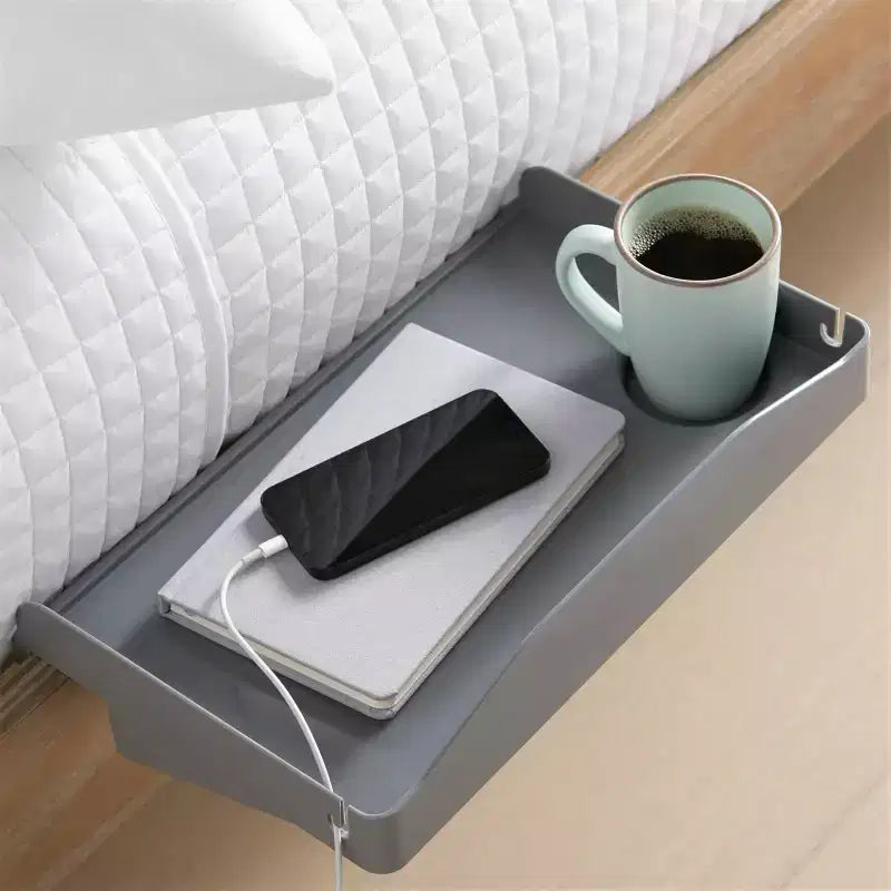 Modern Innovations Bedside Shelf with Cord and Cup Holder (Dark Gray)