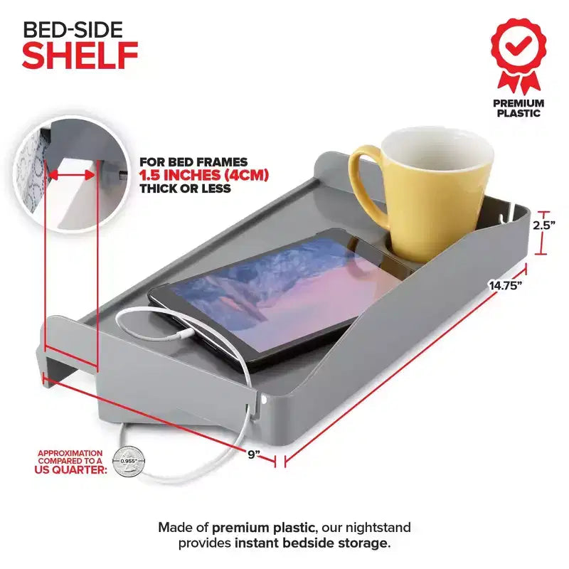 Étagère de chevet Modern Innovations avec porte-gobelet et passe-câble (Gris foncé)