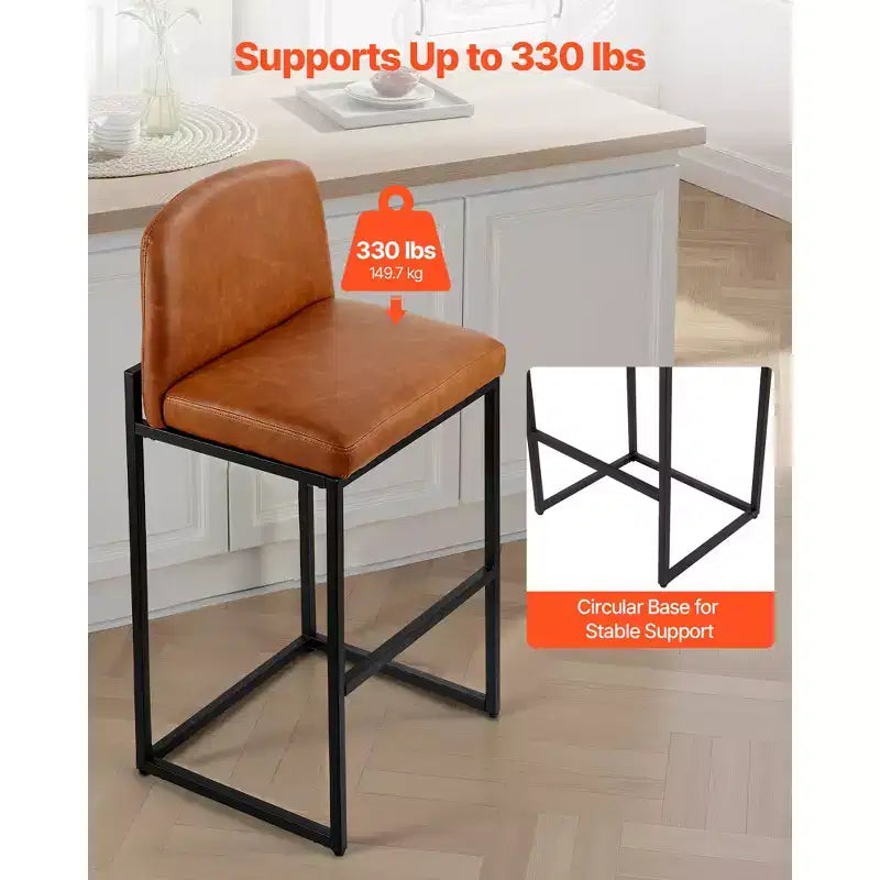 VEVOR Lot de 4 tabourets de bar, tabourets de comptoir de 68,6 cm de hauteur, tabourets de bar de comptoir modernes en cuir PU avec dossier, pieds en métal, montage facile, marron