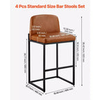 VEVOR Lot de 4 tabourets de bar, tabourets de comptoir de 68,6 cm de hauteur, tabourets de bar de comptoir modernes en cuir PU avec dossier, pieds en métal, montage facile, marron