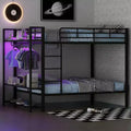 Luxystar Full Size Metal Bunk Bed with 3 Storage Mesh Shelves, 2 Clothes Hooks and LED