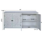 Bahut buffet bohème blanc 60", en bois d'ingénierie, 4 portes, motif mandala floral sculpté - Panipeachy