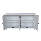 Bahut buffet bohème blanc 60", en bois d'ingénierie, 4 portes, motif mandala floral sculpté - Panipeachy