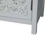 Bahut buffet bohème blanc 60", en bois d'ingénierie, 4 portes, motif mandala floral sculpté - Panipeachy