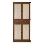 Armoire de cuisine haute de 183 cm, buffet de rangement bohème avec portes en rotin, tiroir central - Panipeachy