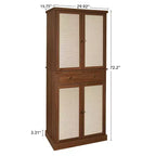 Armoire de cuisine haute de 183 cm, buffet de rangement bohème avec portes en rotin, tiroir central - Panipeachy