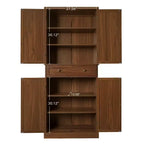 Armoire de cuisine haute de 183 cm, buffet de rangement bohème avec portes en rotin, tiroir central - Panipeachy