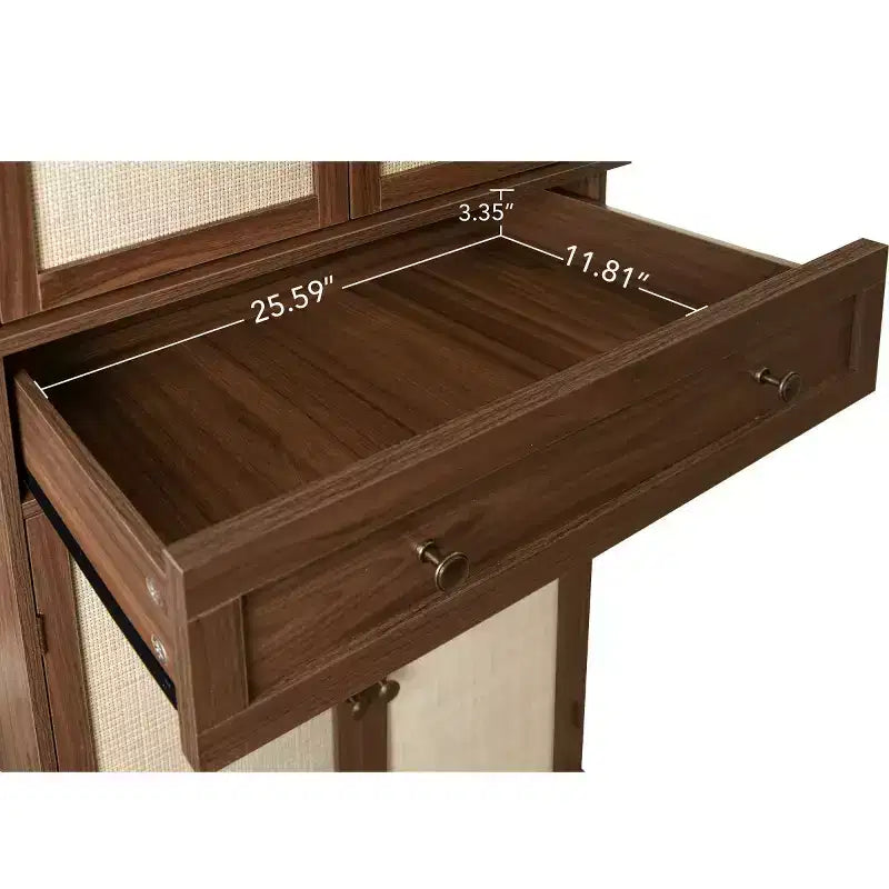 Armoire de cuisine haute de 183 cm, buffet de rangement bohème avec portes en rotin, tiroir central - Panipeachy
