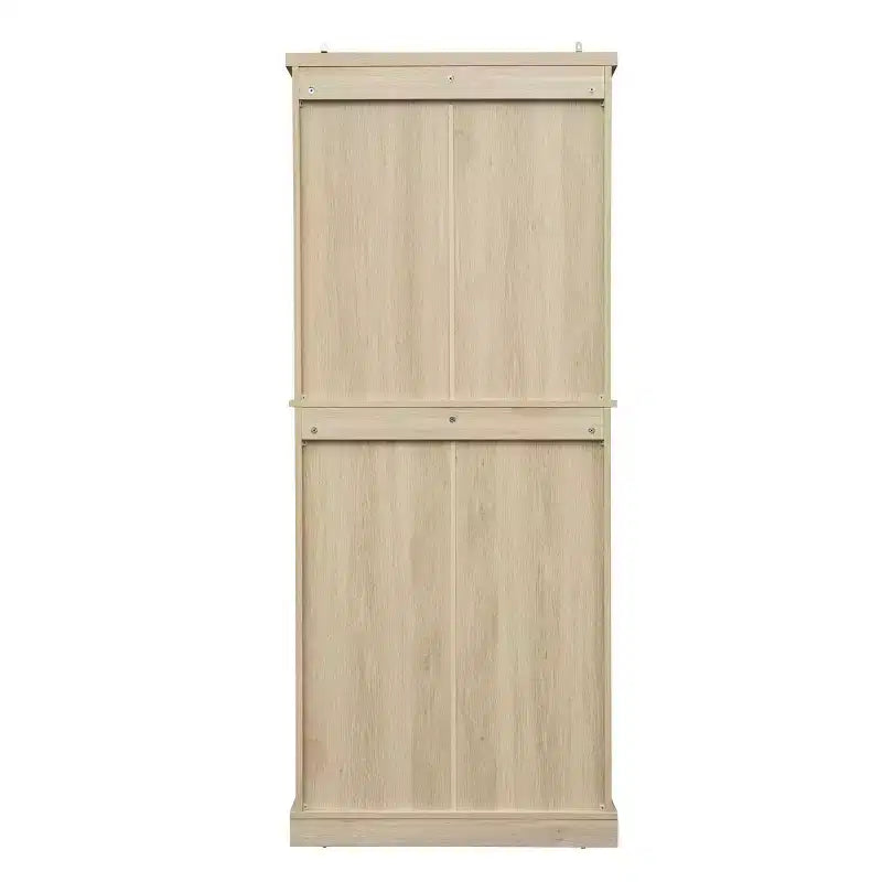 Armoire de cuisine haute de 183 cm, buffet de rangement bohème avec portes en rotin, tiroir central - Panipeachy