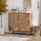 Armoire d'appoint Mid-Century Moderne 31, petit buffet à 2 portes avec motif géométrique à lignes blanches, pieds en bois massif - Panipeachy