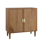 Armoire d'appoint Mid-Century Moderne 31, petit buffet à 2 portes avec motif géométrique à lignes blanches, pieds en bois massif - Panipeachy