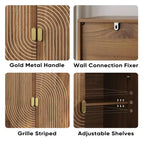 Armoire d'appoint Mid-Century Moderne 31, petit buffet à 2 portes avec motif géométrique à lignes blanches, pieds en bois massif - Panipeachy