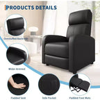 Fauteuil inclinable en cuir PU, inclinable paresseux ergonomique réglable, canapé simple amélioré avec poche latérale, dossier haut et siège rembourré pour le salon