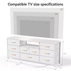 Commode Blanche à 9 Tiroirs Meuble TV pour Téléviseur de 65 Pouces avec Station de Recharge Lumières LED Console Multimédia Unité de Rangement de Chambre à Coucher de 55 Pouces de Large