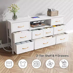 Commode Blanche à 9 Tiroirs Meuble TV pour Téléviseur de 65 Pouces avec Station de Recharge Lumières LED Console Multimédia Unité de Rangement de Chambre à Coucher de 55 Pouces de Large