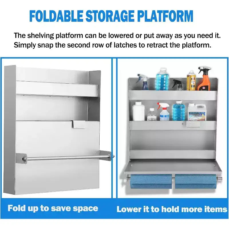 Armoire de rangement en aluminium pour poste de travail COZONY, avec plateau de travail rabattable et porte-serviettes en papier, organisateur d'armoire pour remorque fermée d'atelier de course