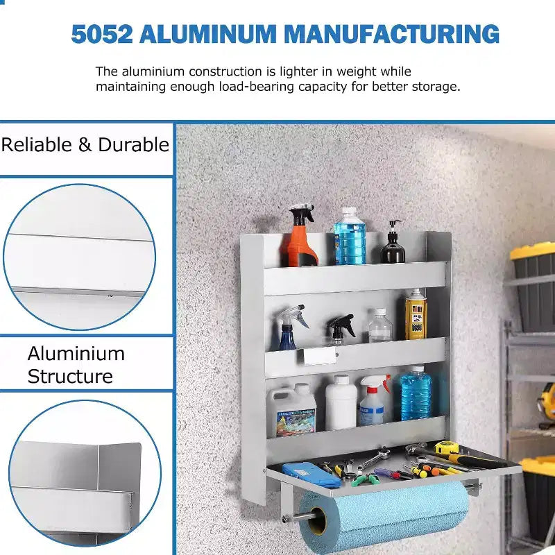 Armoire de rangement en aluminium pour poste de travail COZONY, avec plateau de travail rabattable et porte-serviettes en papier, organisateur d'armoire pour remorque fermée d'atelier de course