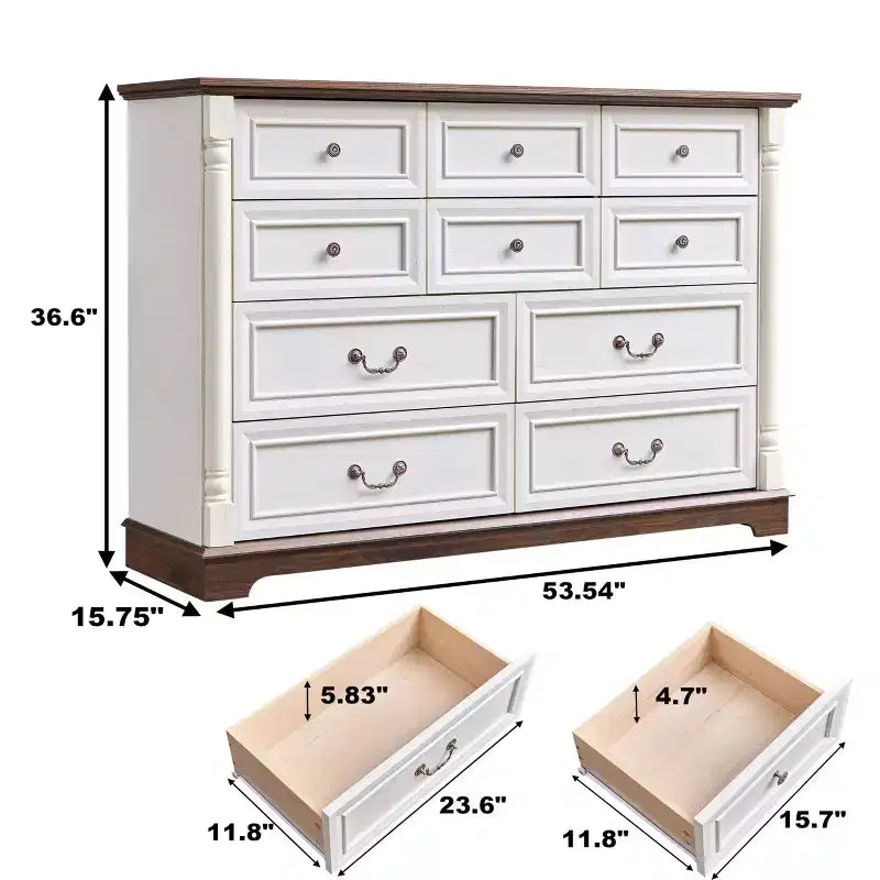 Commode en bois, Table de chevet rustique avec base en bois et moulure surélevée, pour chambre, salon, couloir, placard, bureau à domicile