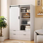Wardrobe Closet with 2 DoorsRattan Bedroom Armoires with Hanging Rod Freestanding Wooden Wardrobe Cabinet with Shelves