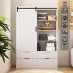 Armoire penderie 2 portes - Armoire de chambre en rotin avec tringle - Armoire de rangement en bois sur pied avec étagères