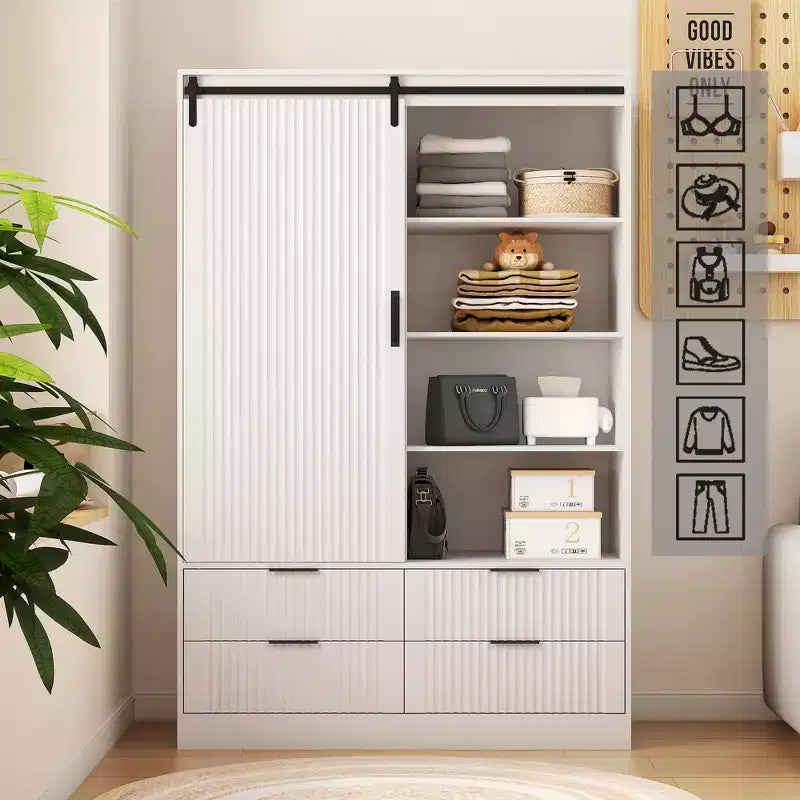 Armoire penderie 2 portes - Armoire de chambre en rotin avec tringle - Armoire de rangement en bois sur pied avec étagères