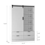 Armoire penderie 2 portes - Armoire de chambre en rotin avec tringle - Armoire de rangement en bois sur pied avec étagères