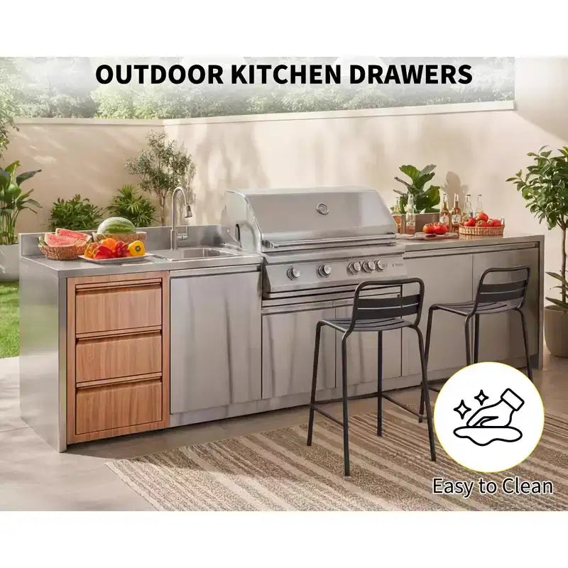 Bloc de tiroirs triple en acier inoxydable COZONY, encastré 14W pour îlot de cuisine extérieur et patio