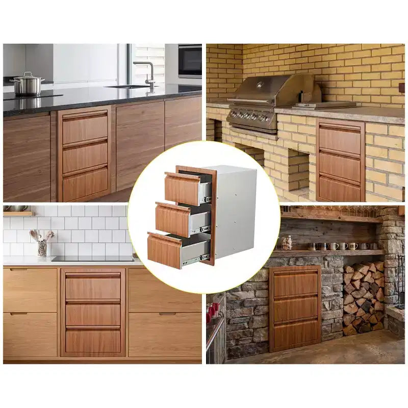 Bloc de tiroirs triple en acier inoxydable COZONY, encastré 14W pour îlot de cuisine extérieur et patio