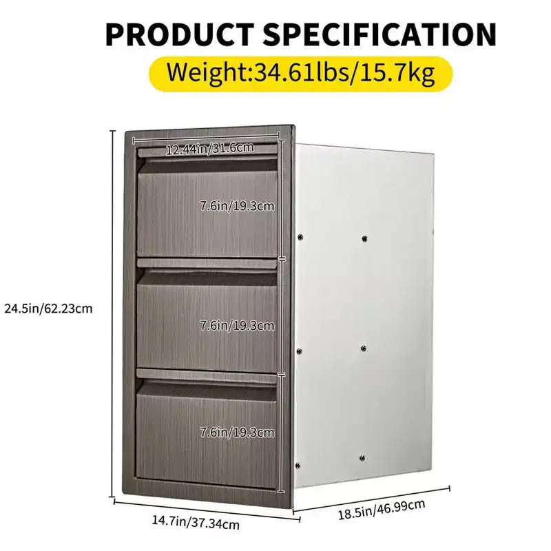 Bloc de tiroirs triple en acier inoxydable COZONY, encastré 14W pour îlot de cuisine extérieur et patio