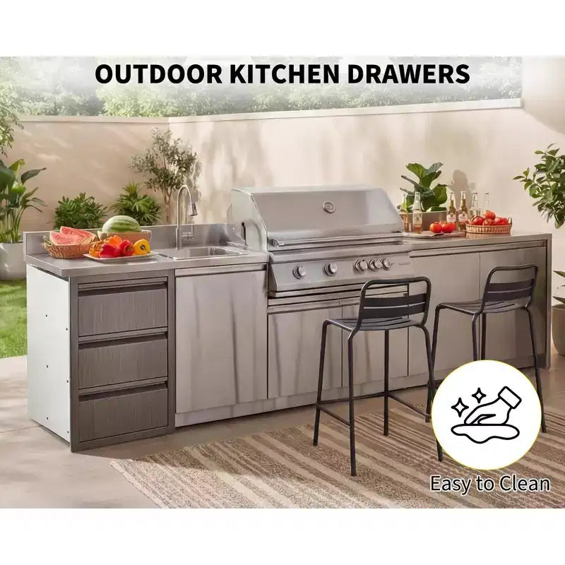 Bloc de tiroirs triple en acier inoxydable COZONY, encastré 14W pour îlot de cuisine extérieur et patio