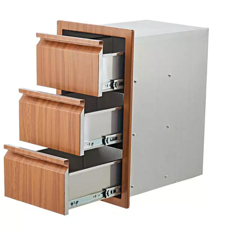 Bloc de tiroirs triple en acier inoxydable COZONY, encastré 14W pour îlot de cuisine extérieur et patio