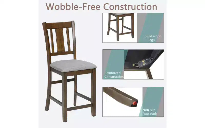 Lot de 4 chaises de salle à manger, chaises de cuisine en bois avec assise rembourrée et dossier à lattes, tabourets de bar rembourrés de style ferme, lot de 4