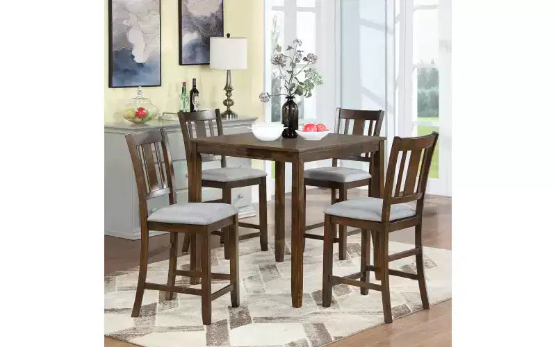 Lot de 4 chaises de salle à manger, chaises de cuisine en bois avec assise rembourrée et dossier à lattes, tabourets de bar rembourrés de style ferme, lot de 4