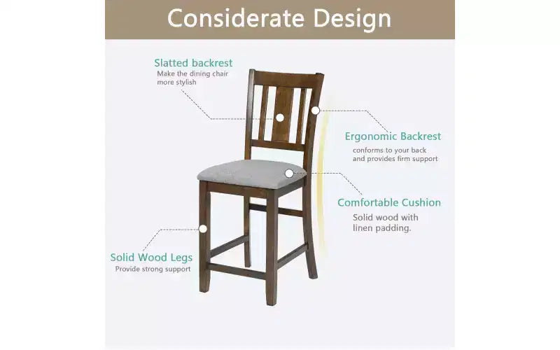 Lot de 4 chaises de salle à manger, chaises de cuisine en bois avec assise rembourrée et dossier à lattes, tabourets de bar rembourrés de style ferme, lot de 4