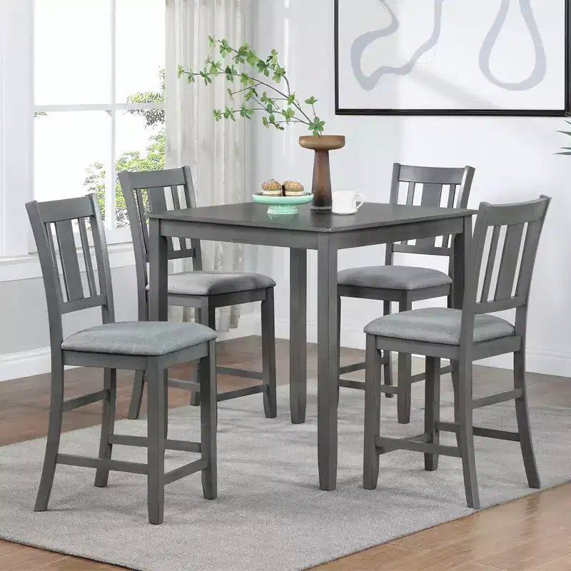 Lot de 4 chaises de salle à manger, chaises de cuisine en bois avec assise rembourrée et dossier à lattes, tabourets de bar rembourrés de style ferme, lot de 4
