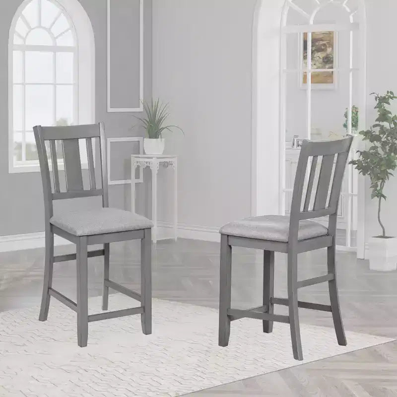 Lot de 4 chaises de salle à manger, chaises de cuisine en bois avec assise rembourrée et dossier à lattes, tabourets de bar rembourrés de style ferme, lot de 4